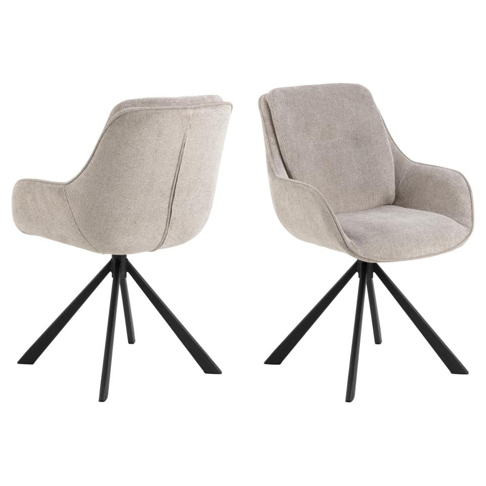 Carrie Comfort Upholstered Fabric Swivel Dining Chair With Armrests And Metal Legs, Set Of 2