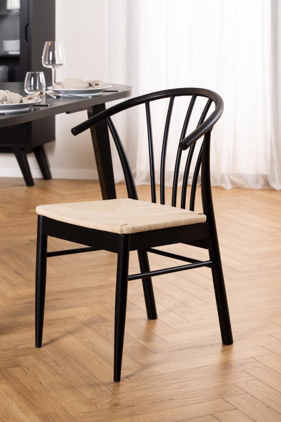 Cassandra Black Solid Oak Quality Paper Plaited Dining Chair, Set Of 2 Chairs