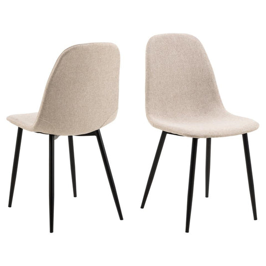 Celia Fabric Dining Chair In Beige With Stylish Black Steel Legs , Set Of 4 Chairs