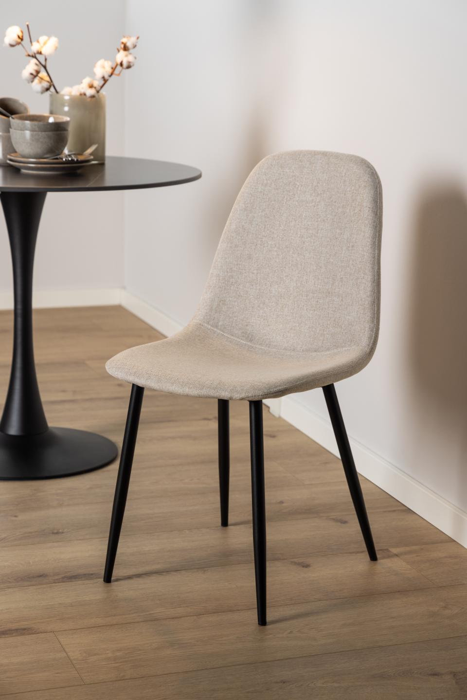 Celia Fabric Dining Chair In Beige With Stylish Black Steel Legs , Set Of 4 Chairs