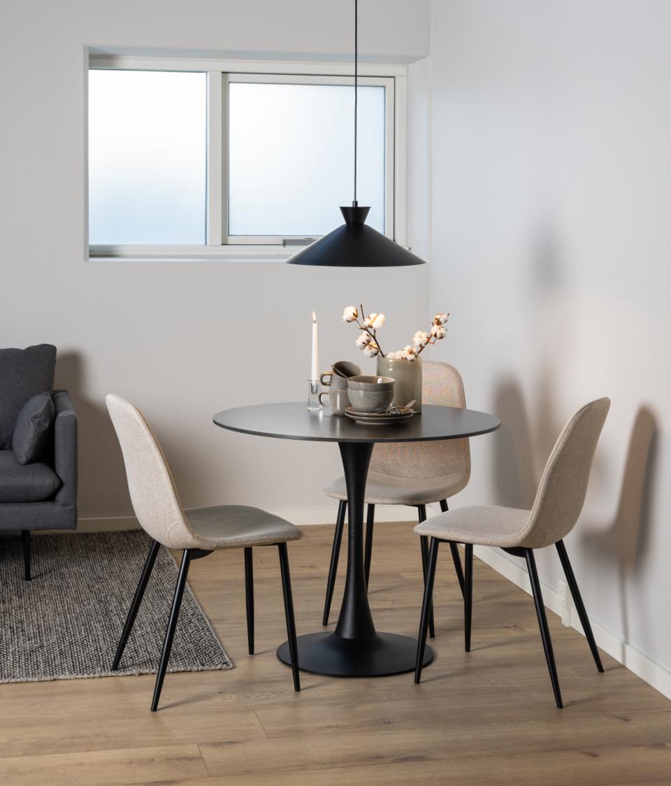 Celia Fabric Dining Chair In Beige With Stylish Black Steel Legs , Set Of 4 Chairs