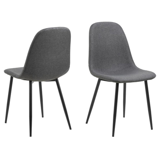 Celia Fabric Dining Chair In Dark Grey With Stylish Black Steel Legs , Set Of 4 Chairs