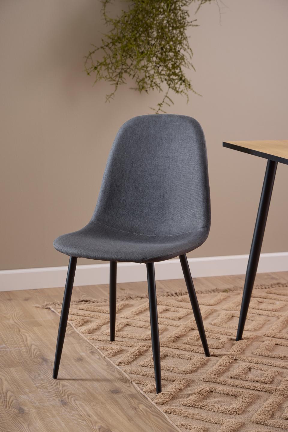 Celia Fabric Dining Chair In Dark Grey With Stylish Black Steel Legs , Set Of 4 Chairs