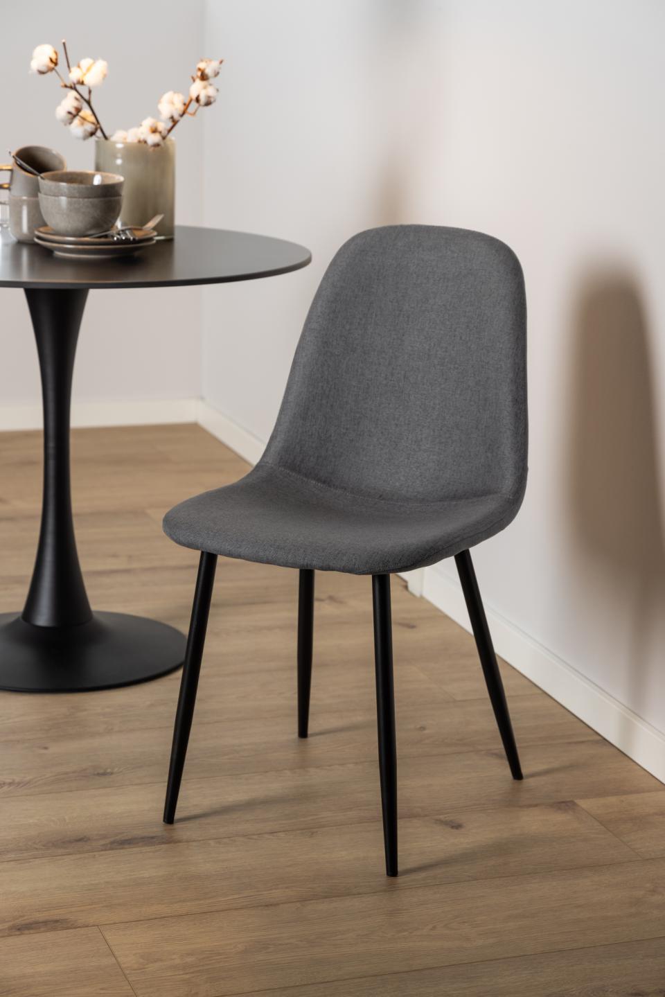 Celia Fabric Dining Chair In Dark Grey With Stylish Black Steel Legs , Set Of 4 Chairs