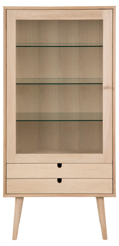 Wooden cabinet with glass shelves on a white background