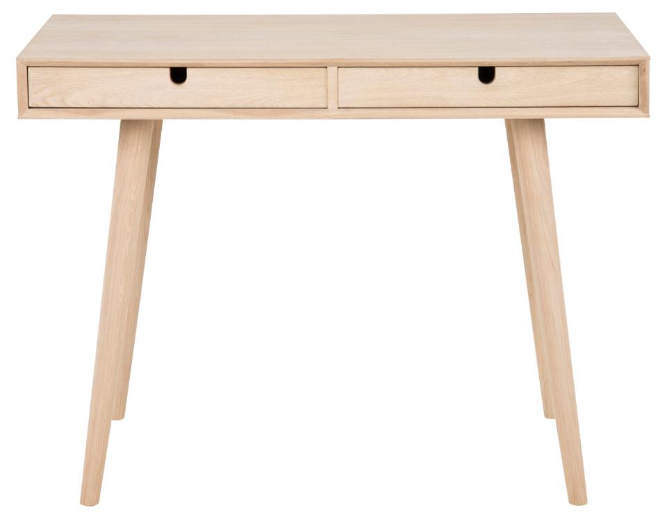 Wooden desk with two drawers on a white background