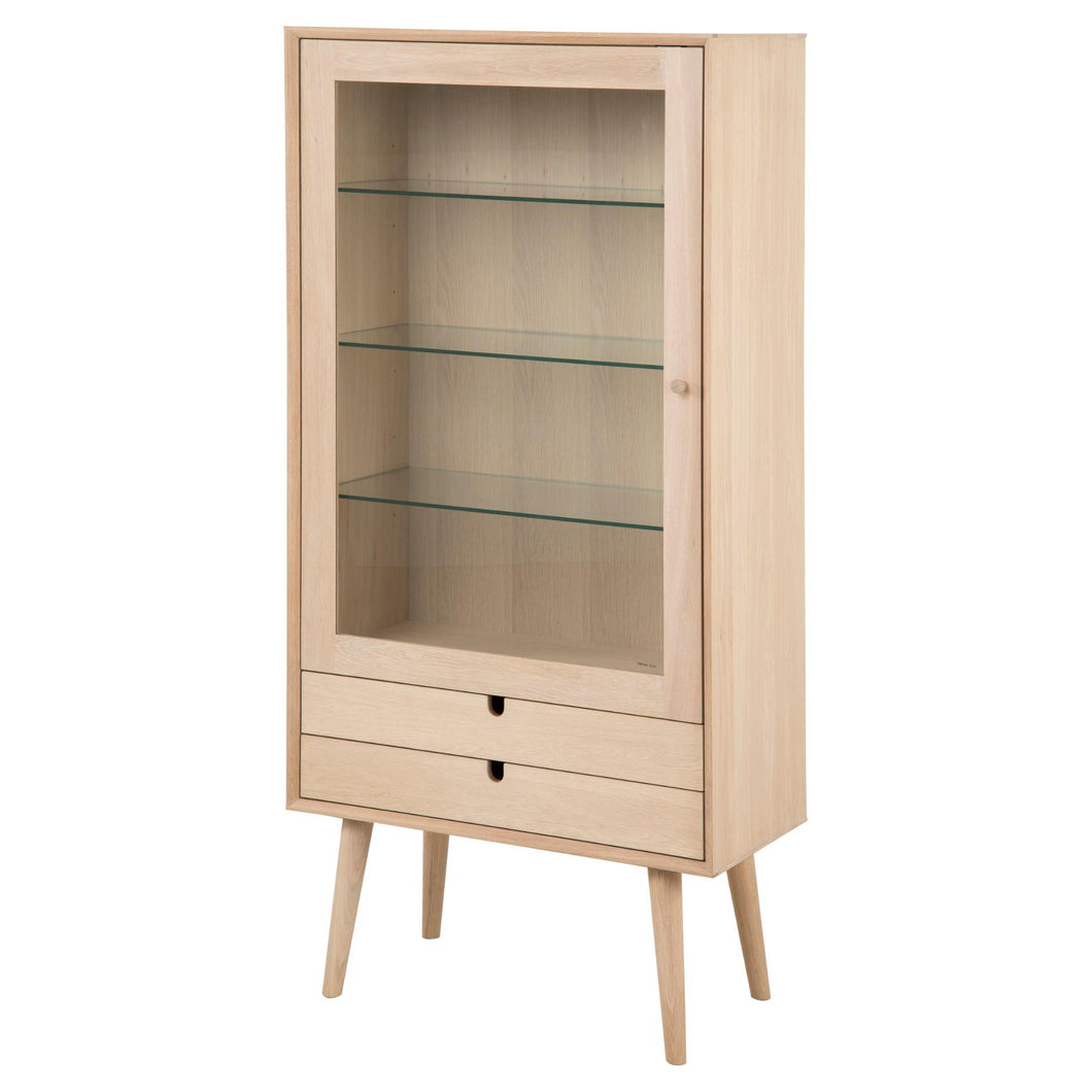 Century Display Cabinet With Door And 2 Drawers White Oiled Oak 72x36x143cm