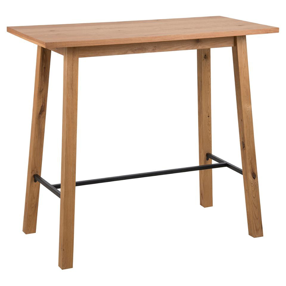 Chara Bar Table In Brown Wild Oak With Metal Footrest 117x58x105 cm