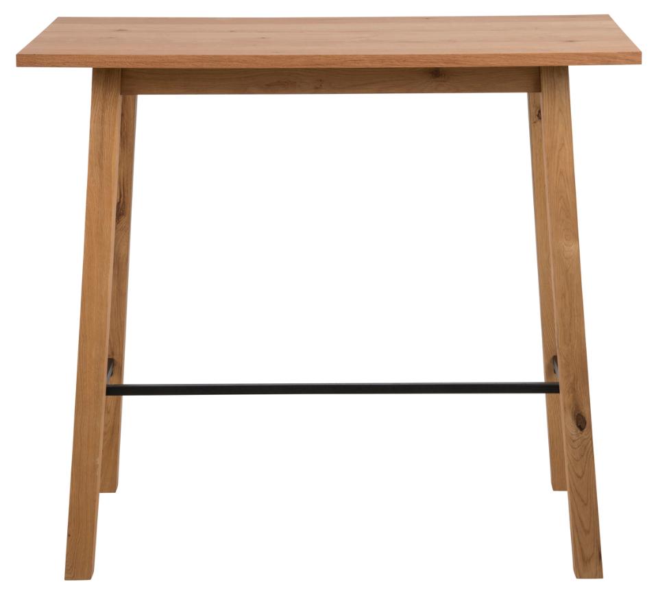 Chara Bar Table In Brown Wild Oak With Metal Footrest 117x58x105 cm