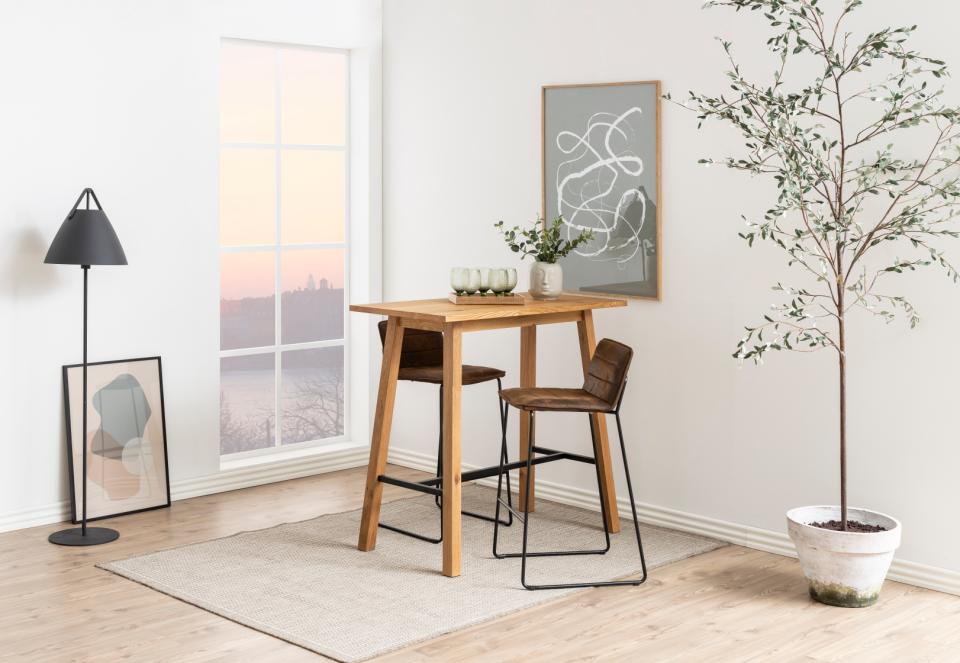 Chara Bar Table In Brown Wild Oak With Metal Footrest 117x58x105 cm