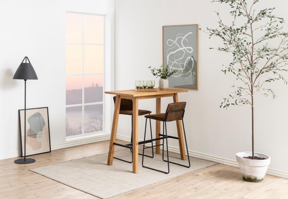 Chara Bar Table In Brown Wild Oak With Metal Footrest 117x58x105 cm