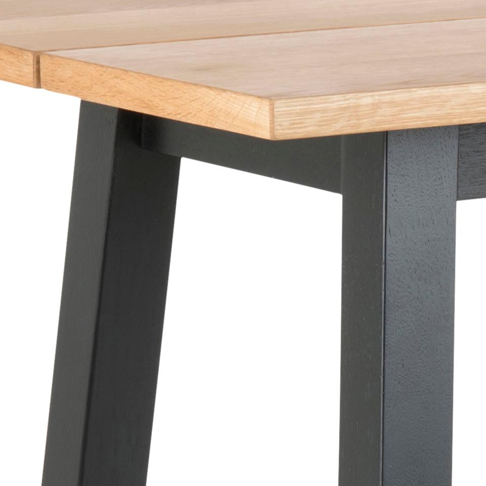Chara Bar Table In Brown Wild Oak With Black Legs And Metal Footrest 117x58x105 cm