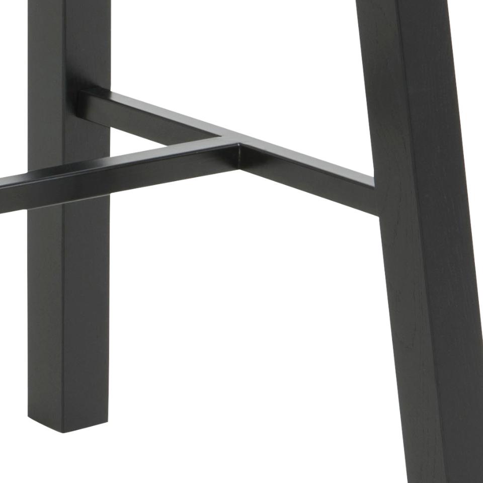 Chara Bar Table In Brown Wild Oak With Black Legs And Metal Footrest 117x58x105 cm