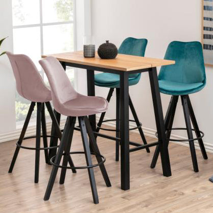 Chara Bar Table In Brown Wild Oak With Black Legs And Metal Footrest 117x58x105 cm