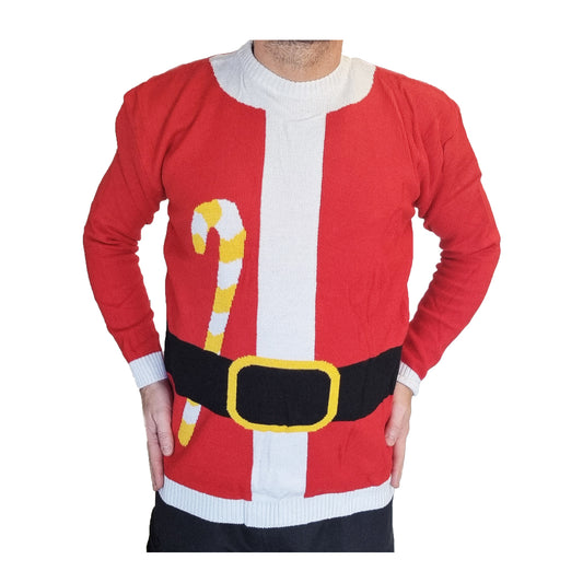Christmas Jumper Red Candy Cane Unisex Xmas Novelty Sweater Fancy Dress Up Party, M, L, XL