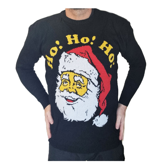 Christmas Sweater In Santa Ho Ho Ho Design, Black Xmas Santa Jumper Unisex 3 Sizes