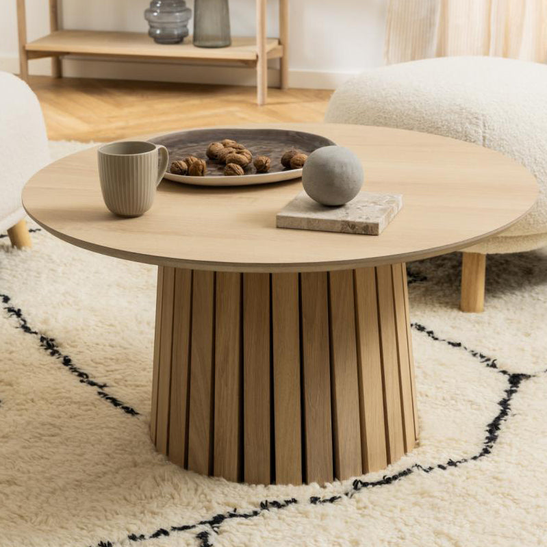 Christo Lamella Round White Oak Coffee Table, Spacious 80cm