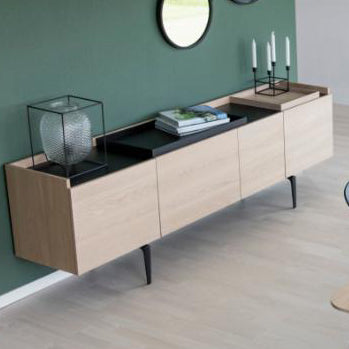 Connect Large Oak Sideboard With Solid Steel Legs Slim Design Spacious 200x42x67cm