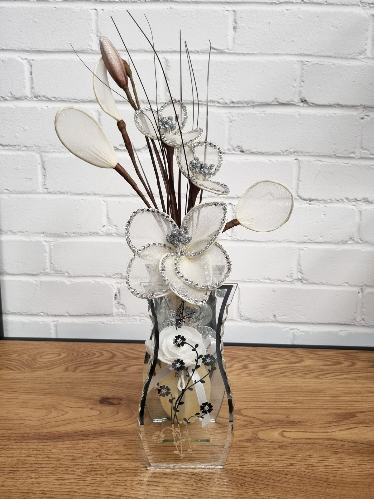 Gossamer Nylon Flower In A Mirrored Vase With Stunning Detail