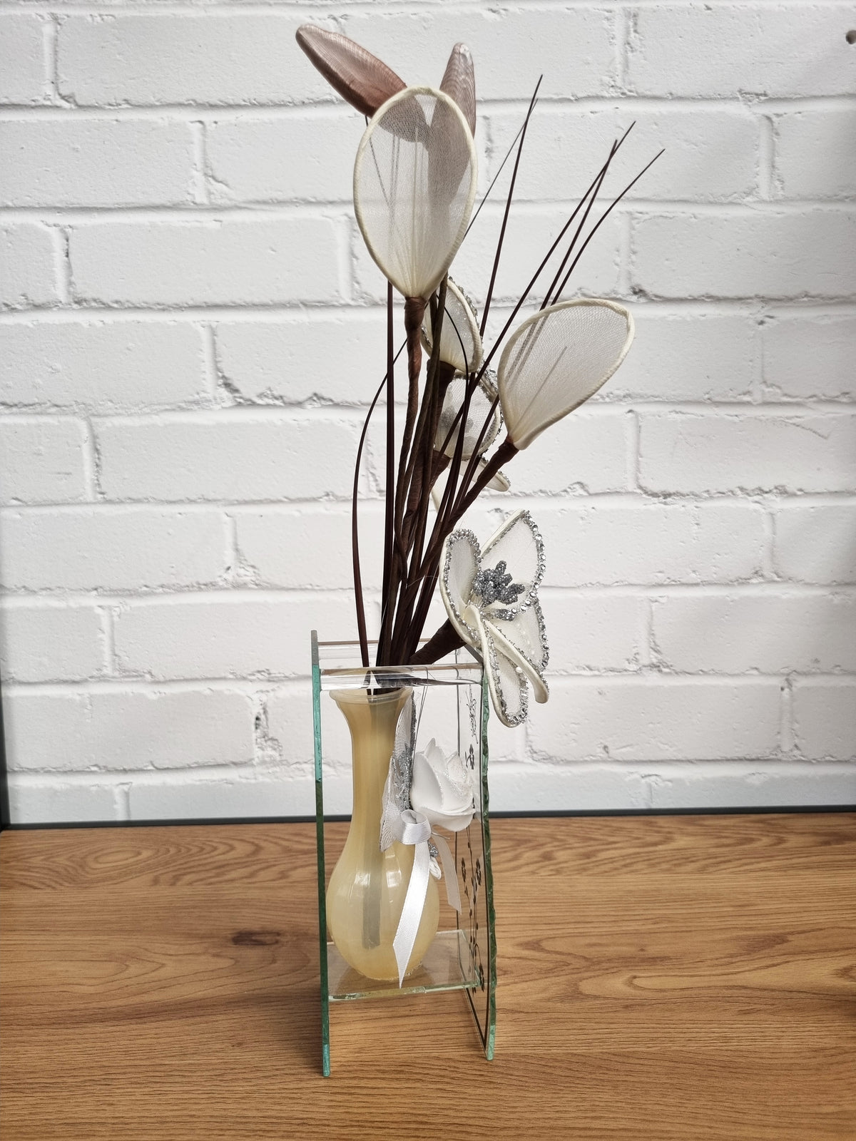 Gossamer Nylon Flower In A Mirrored Vase With Stunning Detail