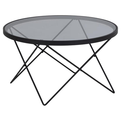Cuxton Coffee Table Black Smoked Glass Metal Frame 80cm