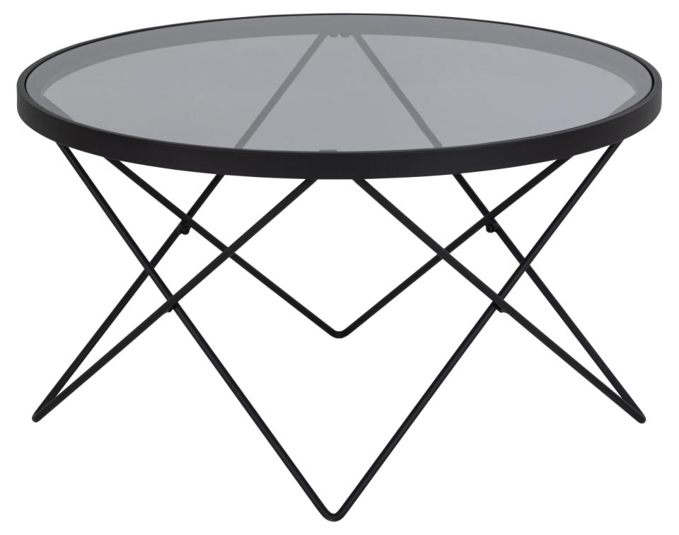Cuxton Coffee Table Black Smoked Glass Metal Frame 80cm