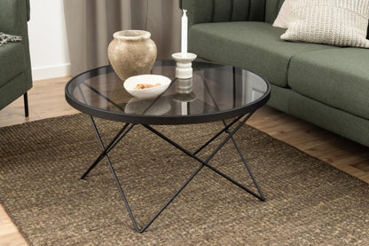 Cuxton Coffee Table Black Smoked Glass Metal Frame 80cm