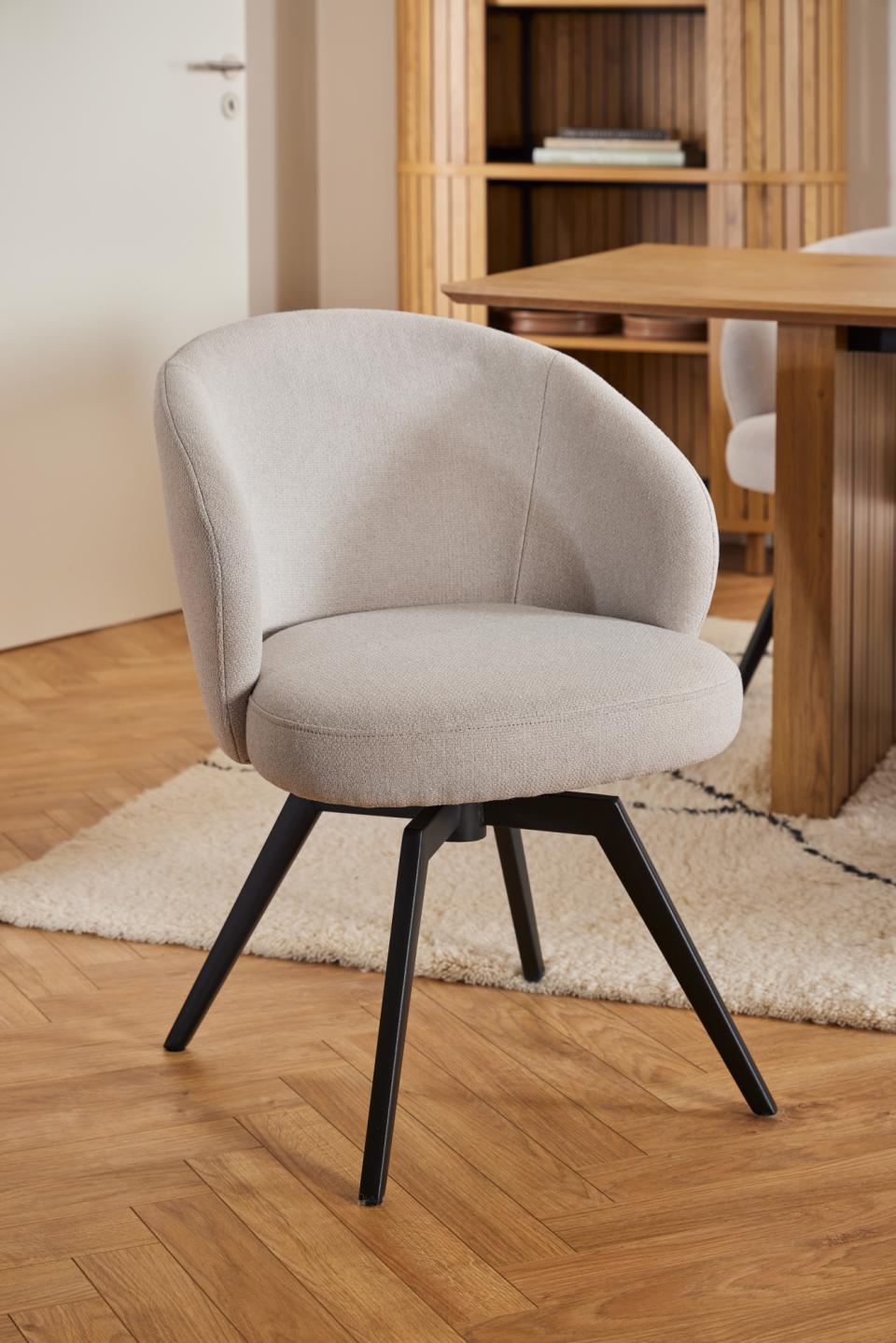 Darlene Dining Chair Beige Fabric Upholstered Swivel With Pocket Springs And Metal Legs