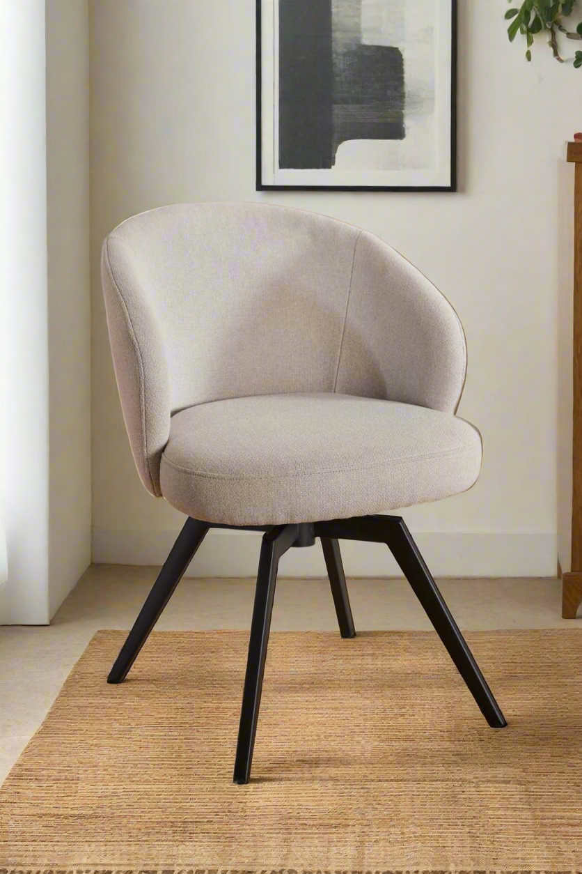 Darlene Dining Chair Beige Fabric Upholstered Swivel With Pocket Springs And Metal Legs