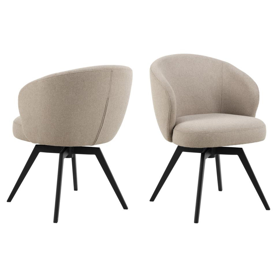 Darlene Divine Beige Fabric Upholstered Swivel Dining Chair With Pocket Springs And Metal Legs