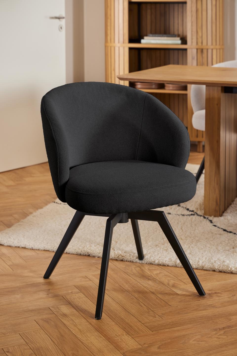 Darlene Dining Chair Dark Grey Fabric Upholstered Swivel With Pocket Springs And Metal Legs