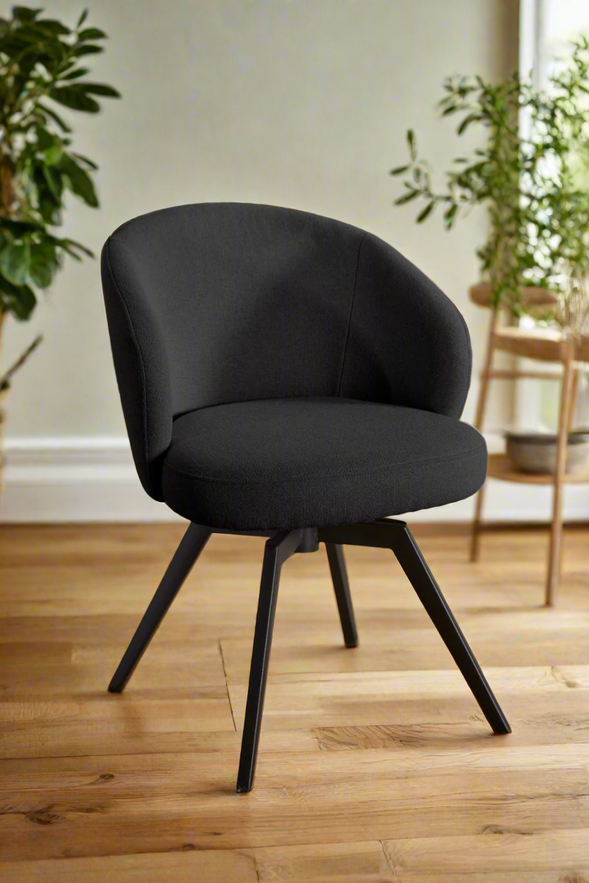Darlene Dining Chair Dark Grey Fabric Upholstered Swivel With Pocket Springs And Metal Legs