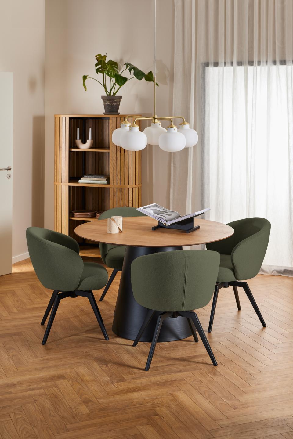 Darlene Dining Chair Green Fabric Upholstered Swivel With Pocket Springs And Metal Legs