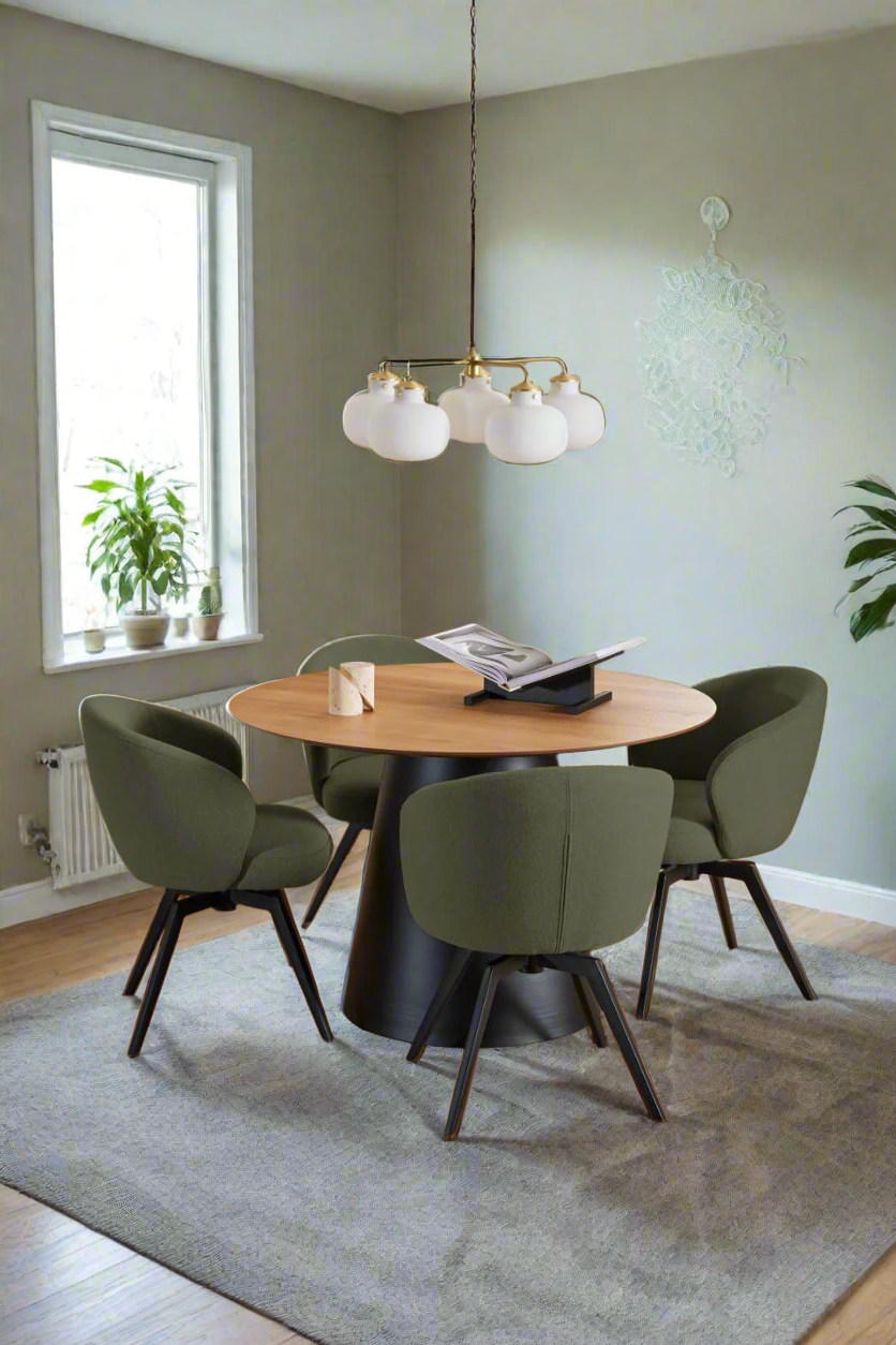 Darlene Dining Chair Green Fabric Upholstered Swivel With Pocket Springs And Metal Legs