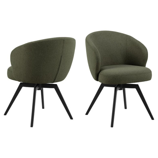Darlene Dining Chair Green Fabric Upholstered Swivel With Pocket Springs And Metal Legs