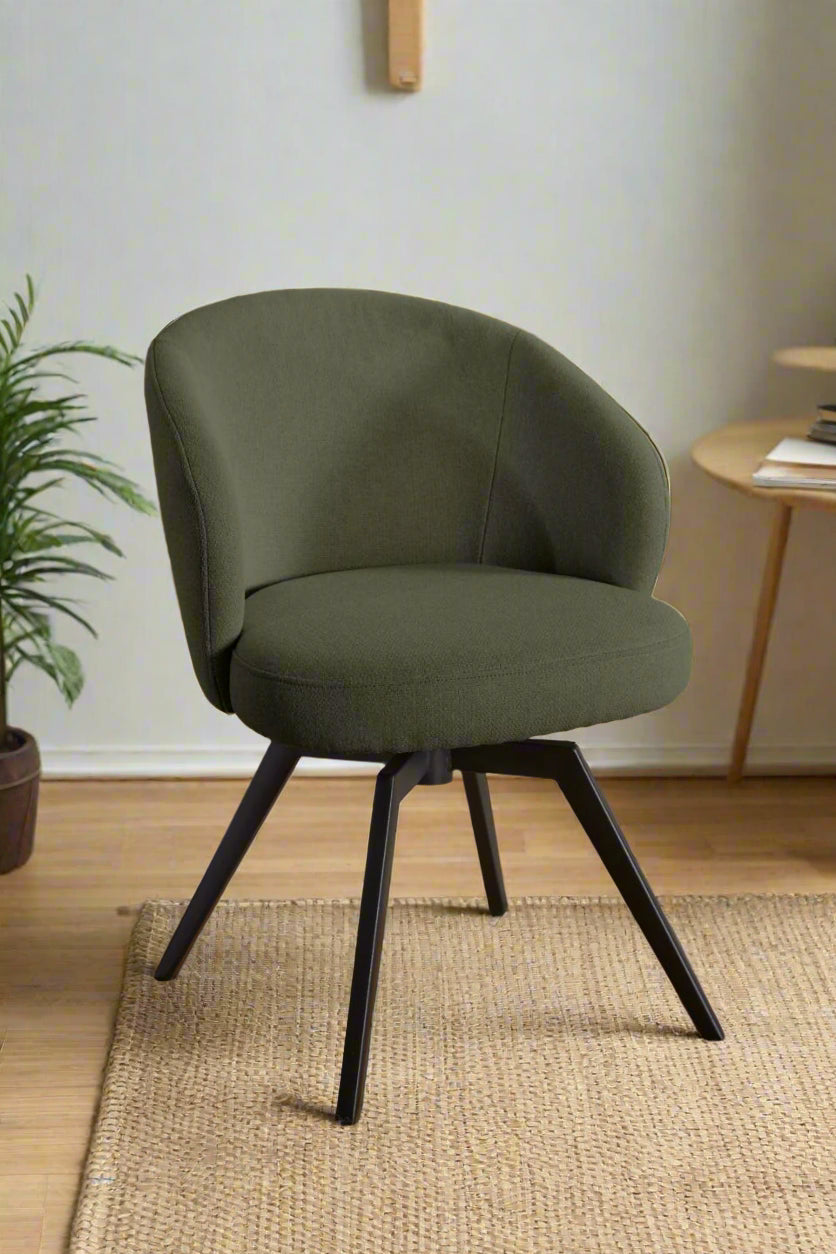 Darlene Dining Chair Green Fabric Upholstered Swivel With Pocket Springs And Metal Legs