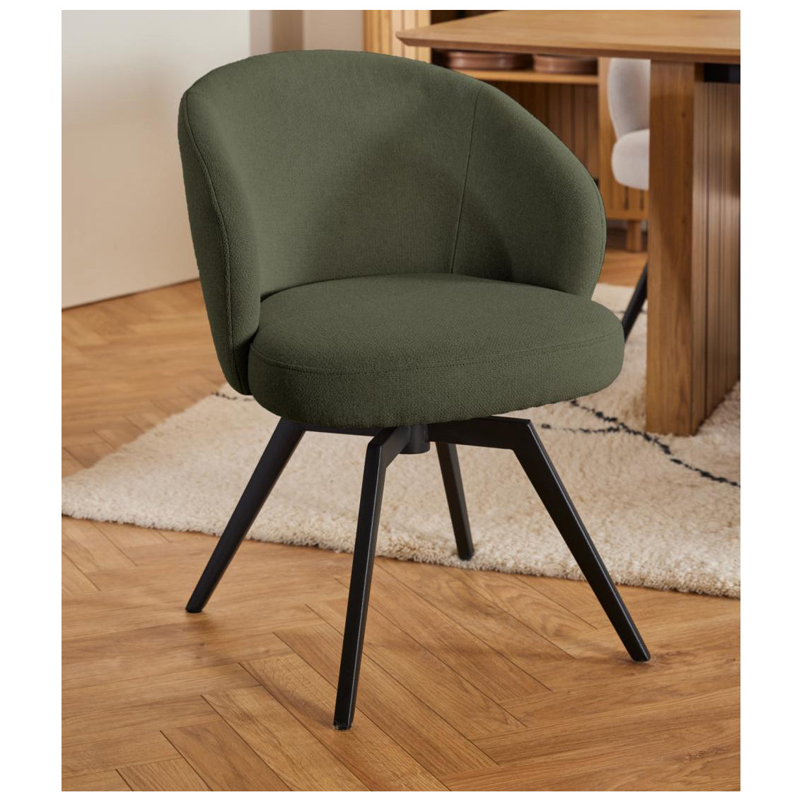 Darlene Dining Chair Green Fabric Upholstered Swivel With Pocket Springs And Metal Legs