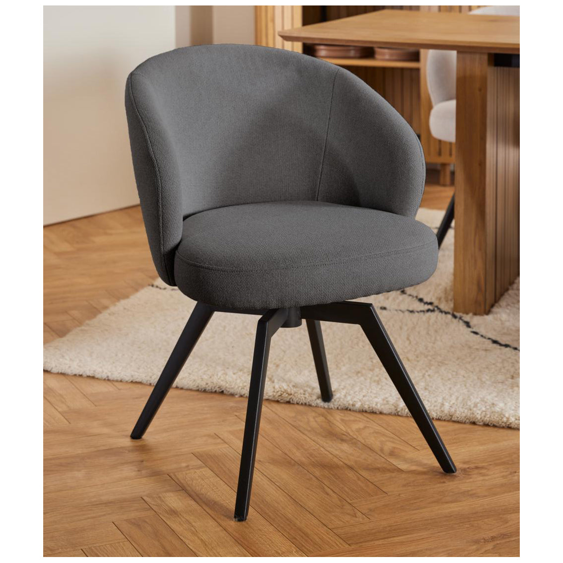 Darlene Dining Chair Grey Fabric Upholstered Swivel With Pocket Springs And Metal Legs