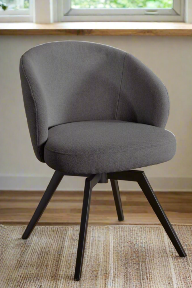 Darlene Dining Chair Grey Fabric Upholstered Swivel With Pocket Springs And Metal Legs