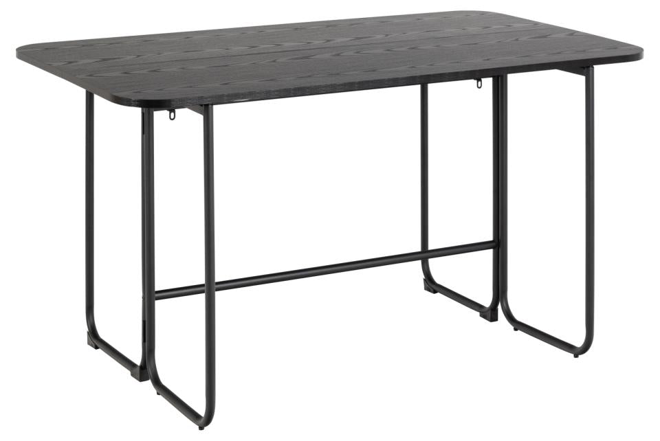 Black metal dining table on a white background