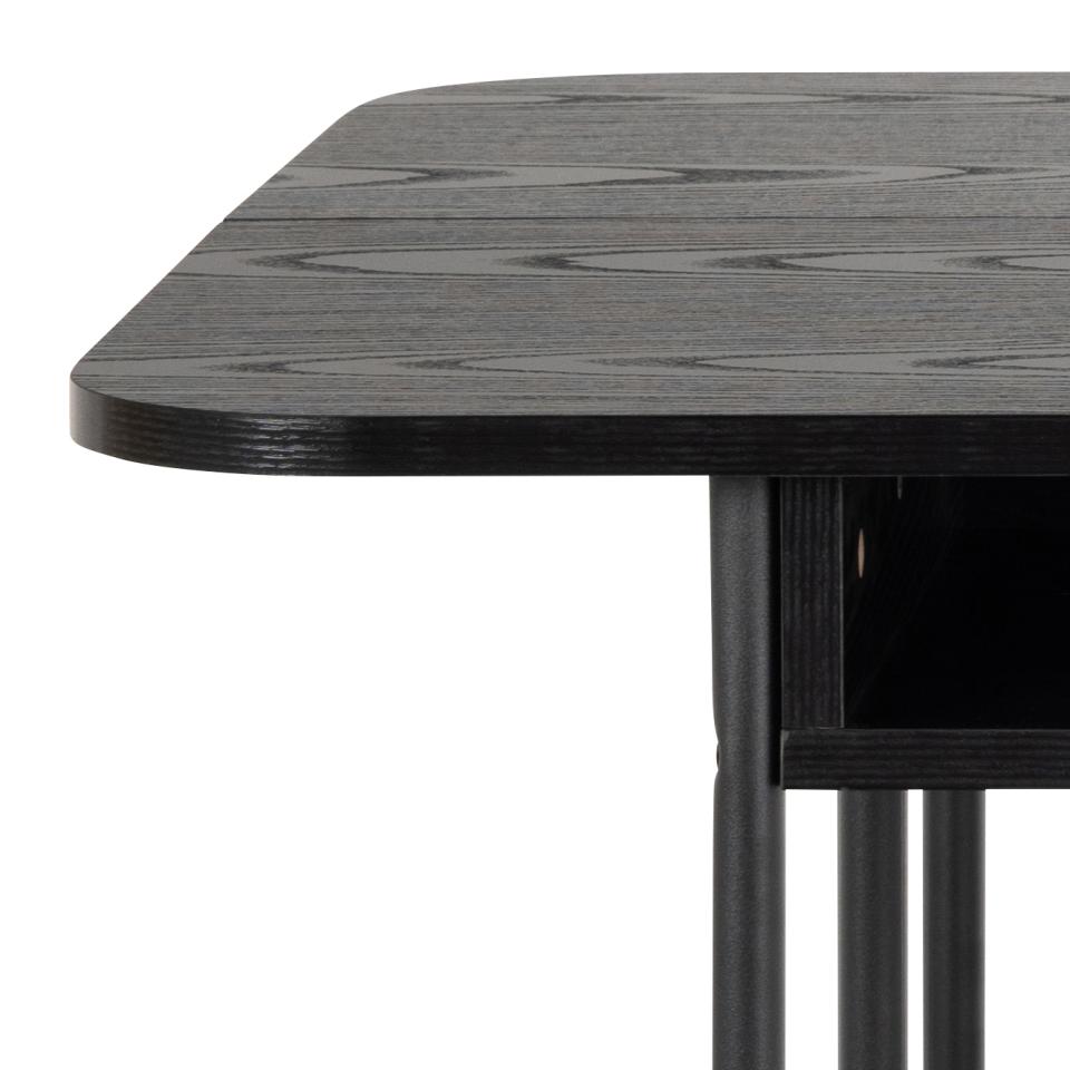 Close-up of a dark wooden table with a white background