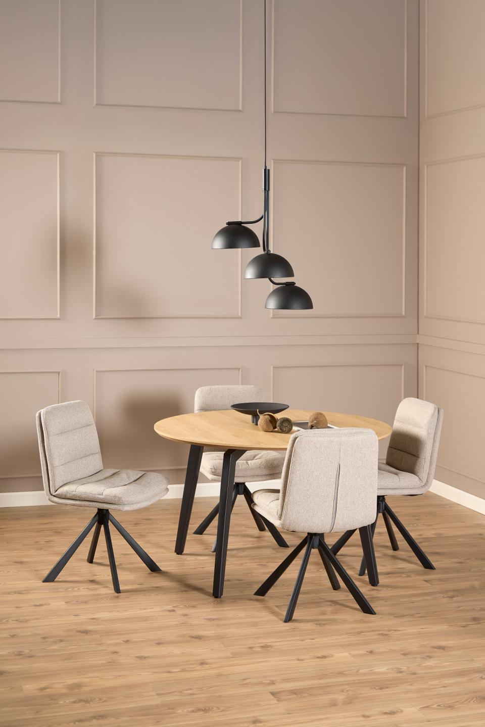 Dean Fabric Swivel Dining Chair In Beige With Stylish Black Metal Legs , Set Of 2 Chairs