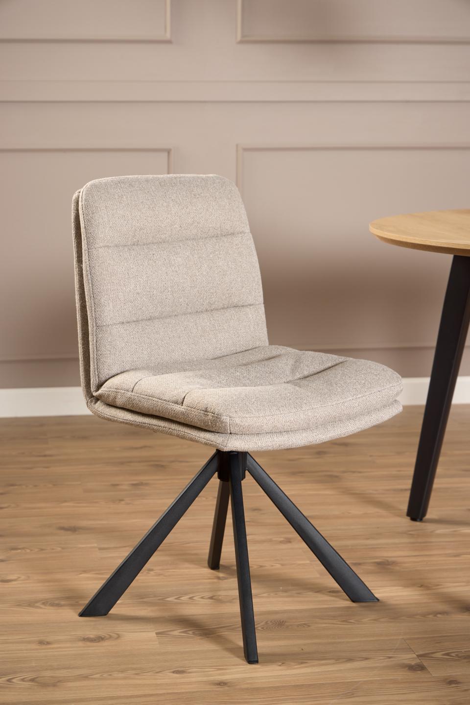 Dean Fabric Swivel Dining Chair In Beige With Stylish Black Metal Legs , Set Of 2 Chairs