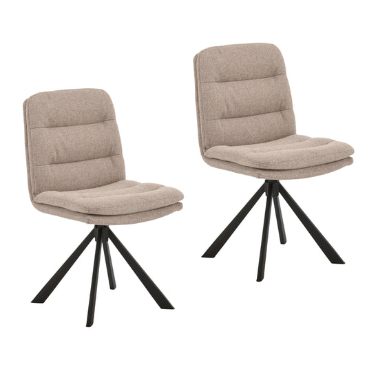 Dean Fabric Swivel Dining Chair In Beige With Stylish Black Metal Legs , Set Of 2 Chairs