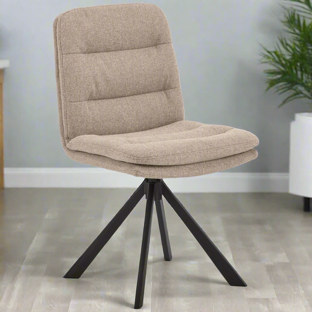 Dean Fabric Swivel Dining Chair In Beige With Stylish Black Metal Legs , Set Of 2 Chairs