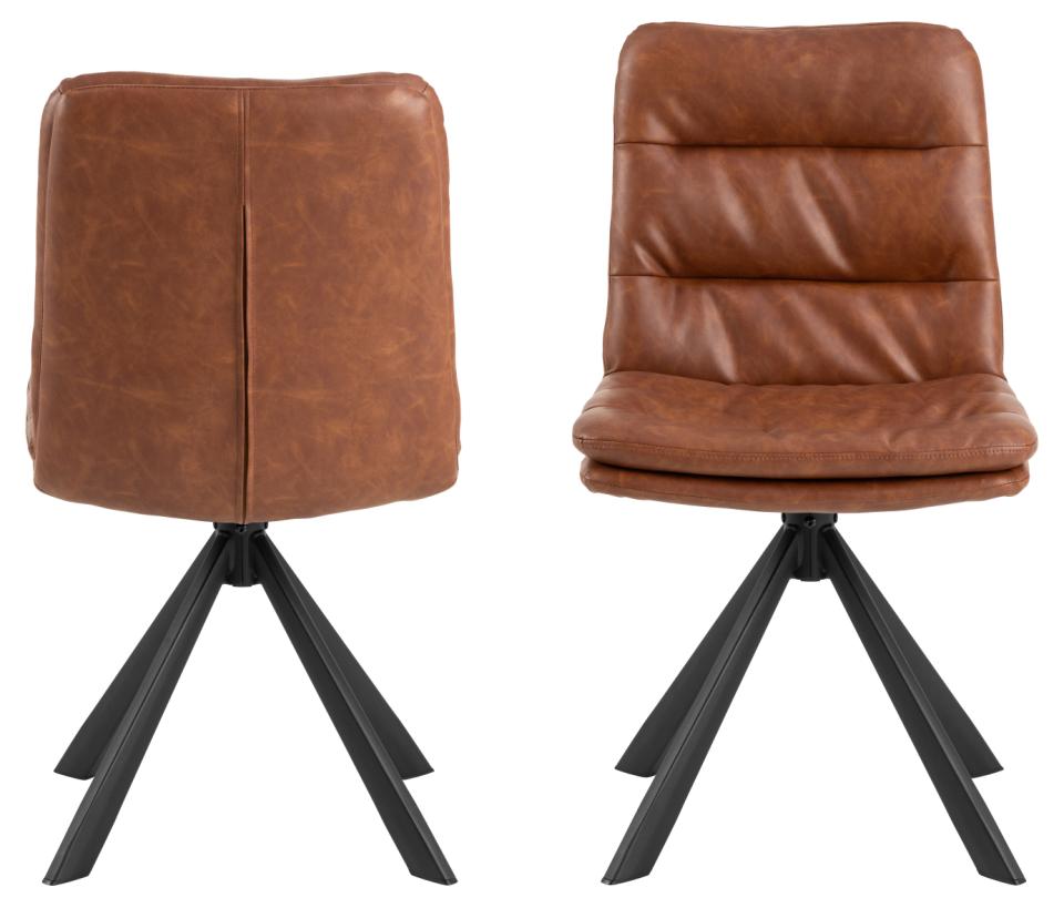 Dean Swivel Dining Chair In Brandy With Stylish Stitching And Black Metal Legs , Set Of 2