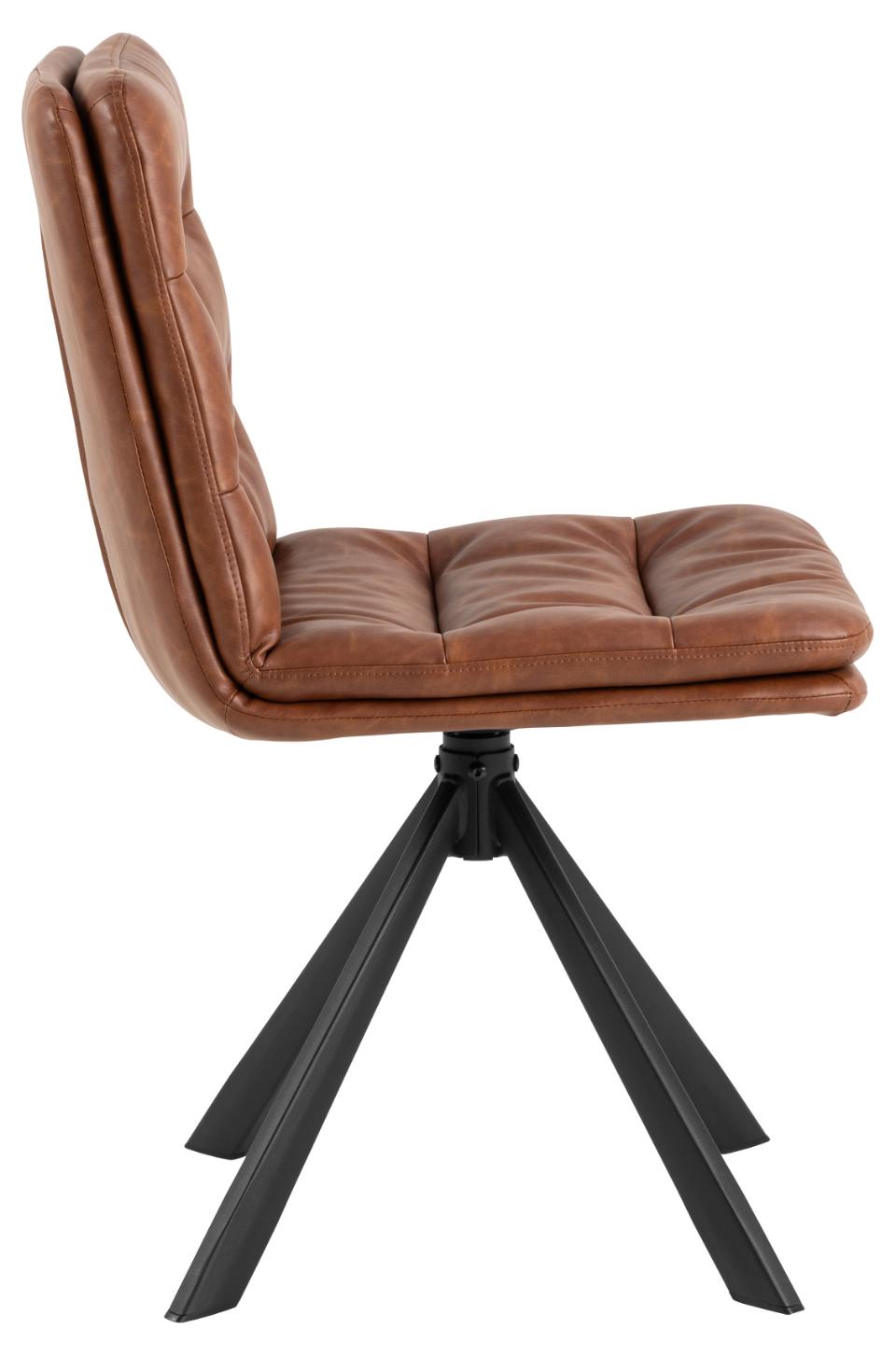 Dean Swivel Dining Chair In Brandy With Stylish Stitching And Black Metal Legs , Set Of 2