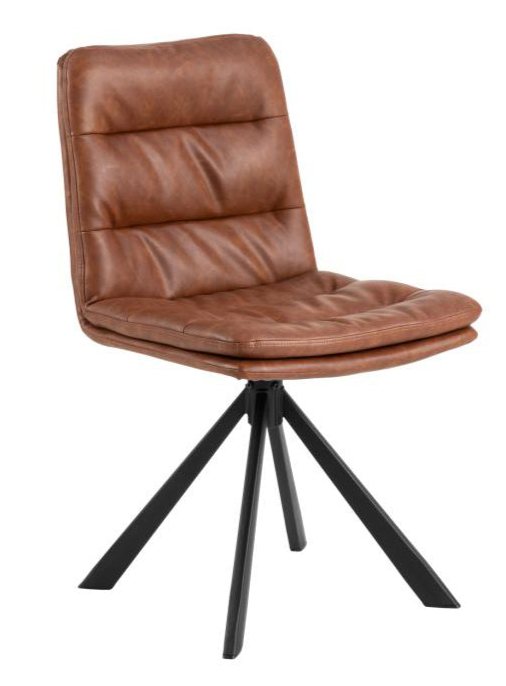Dean Swivel Dining Chair In Brandy With Stylish Stitching And Black Metal Legs , Set Of 2