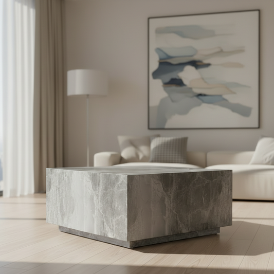 Dice Coffee Table Large Square Grey Marble Effect Furniture 90x90cm