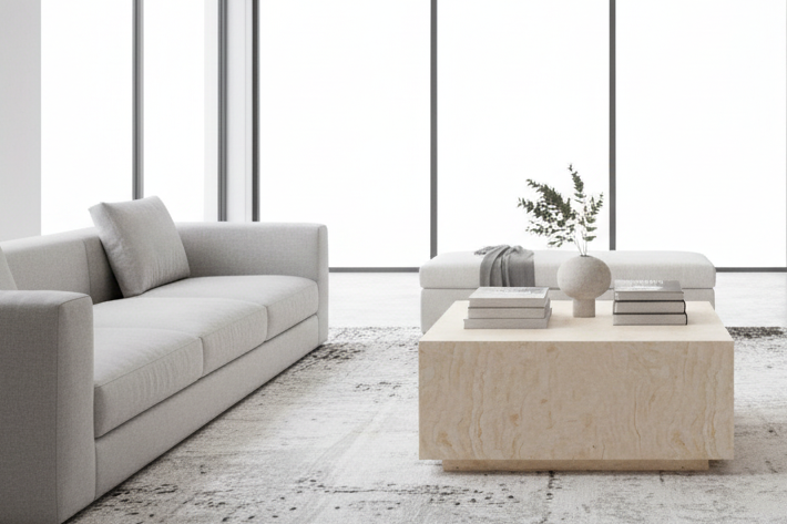 Dice Coffee Table Large Square Travertine Effect Furniture 90x90cm